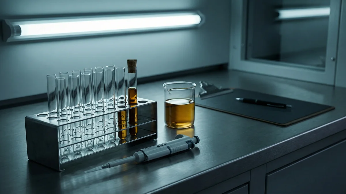 Laboratory test tubes and scientific equipment used for hemp product quality testing